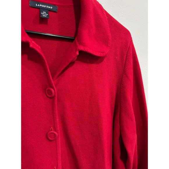 Lands End Womens Red Supima Cotton Button-Front Cardigan Sweater Sz 2X - Picture 4 of 9